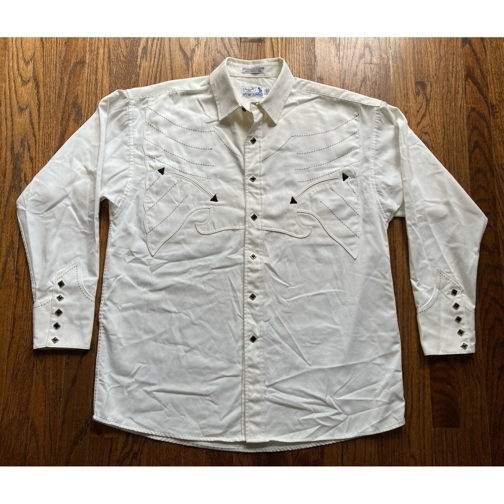 VTG Panhandle Slim Western Shirt Mens Large Pearl Snap Embroidered Smile Pockets